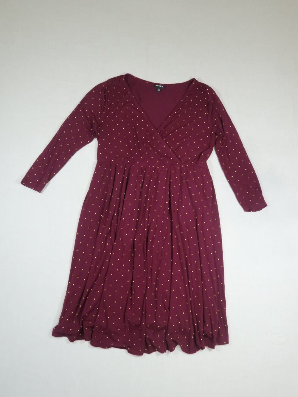 Torrid Plus Size 00 Burgundy Gold Polka Dot Wrap Midi Dress Long Sleeve
